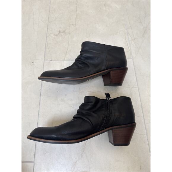 Kelsi Dagger Sz 8 Black Boots Booties Leather Ankle Ruched Brooklyn Block Heel - Picture 8 of 11